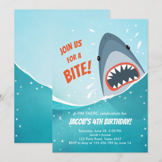 Haai Verjaardag Zwembad party boy Haai Bijt Aas Zw Kaart (Voorkant / Achterkant)