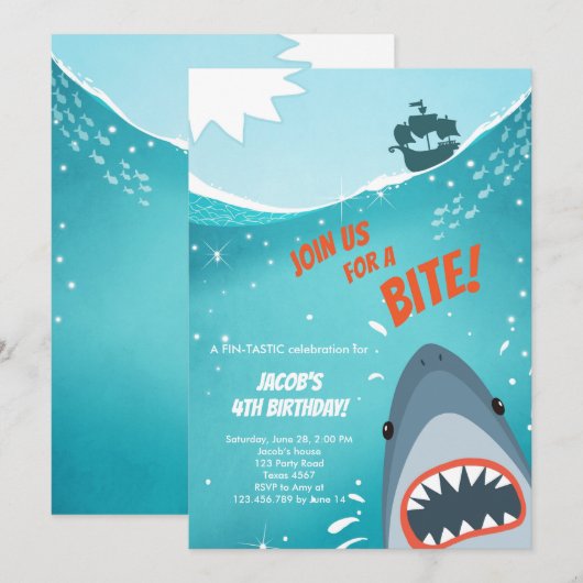 Haai Verjaardag Zwembad party boy Haai Bijt Aas Zw Kaart (Voorkant / Achterkant)