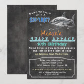 Haai Verjaardags Krijtbord Uitnodiging (Voorkant / Achterkant)