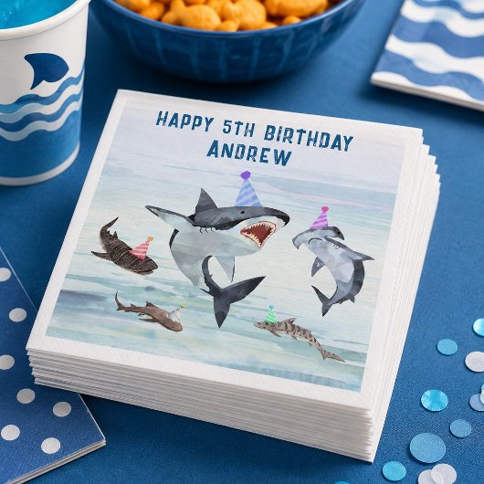 Haai verjaardags zwembadfeest servetten