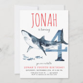 haai vierde verjaardag uitnodiging (Voorkant)