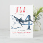 haai vierde verjaardag uitnodiging (Staand voorkant)
