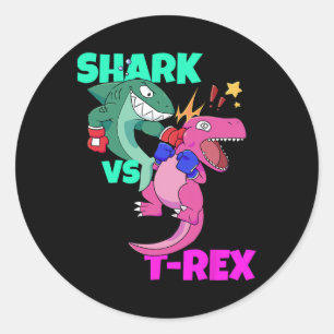 Haai Vs Dinosaur T Rex Bokshandschoenen Voor Kinde Ronde Sticker