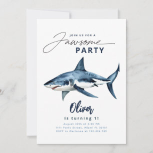 Haai Waterverf Blauw Minimalistische Jawsome Feest Kaart