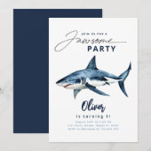 haai Waterverf blauw minimalistische jawsome party Kaart (Voorkant / Achterkant)