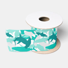 Haai Wit & Blauwgroen Camouflage Patroon Satijnen  Lint