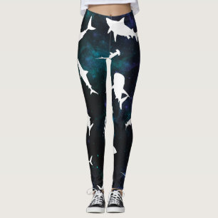 Haai witte schaduw op donkere galaxy Space Leggings