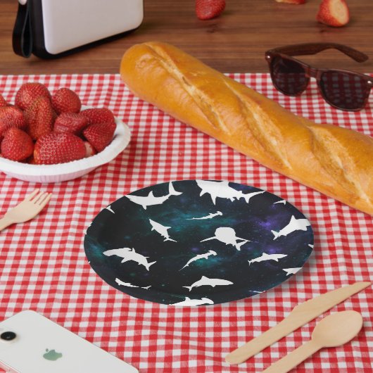 Haai witte schaduw op donkere galaxy Space Papieren Bordje (Picknick)