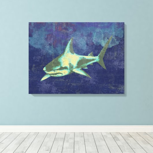 haai . zeeen, blauwe veroudering canvas afdruk (Insitu (Houten vloer))