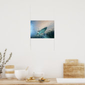 Haai zwemt boven in blauw water poster (Keuken)