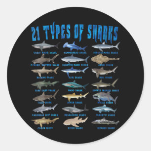 Haaien 21 soorten zeedieren ronde sticker
