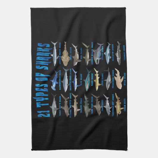 Haaien 21 soorten zeedieren theedoek (Verticaal)