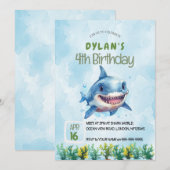 Haaien Aanval Oceaan Uitnodiging Jongens Verjaarda (Voorkant / Achterkant)
