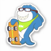 Haaien als Skater met Skateboard Sticker (Voorkant)
