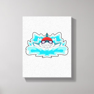 Haaien bij zwemmen met zwembril canvas afdruk