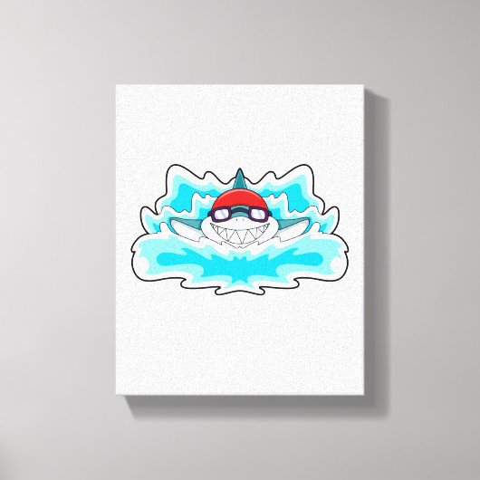 Haaien bij zwemmen met zwembril canvas afdruk (Voorkant)