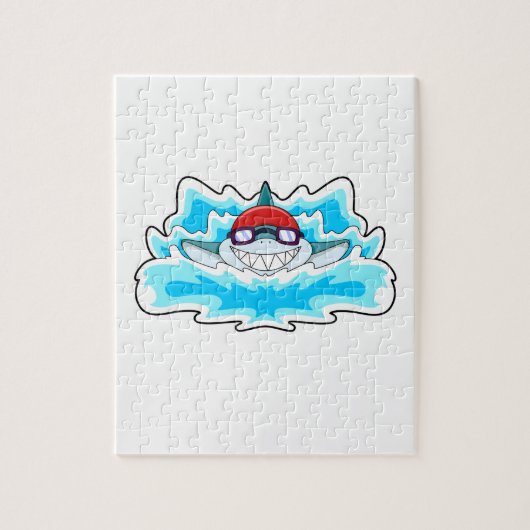 Haaien bij zwemmen met zwembril legpuzzel (Verticaal)