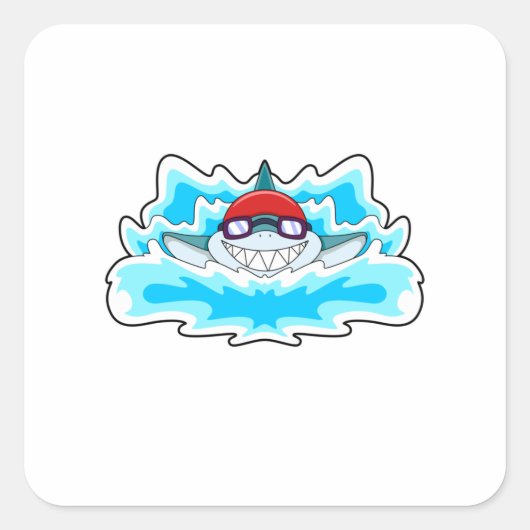 Haaien bij zwemmen met zwembril vierkante sticker (Voorkant)