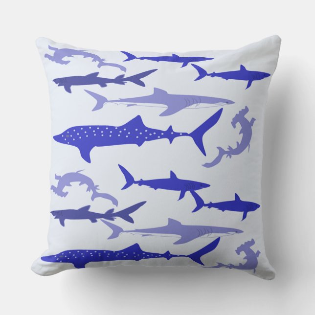 Haaien Blauw Kussen (Voorkant)