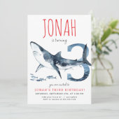 Haaien derde verjaardagsuitnodiging kaart (Staand voorkant)