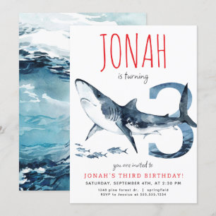 Haaien derde verjaardagsuitnodiging kaart