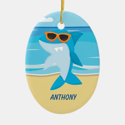 Haaien die op strand staan keramisch ornament (Voorkant)