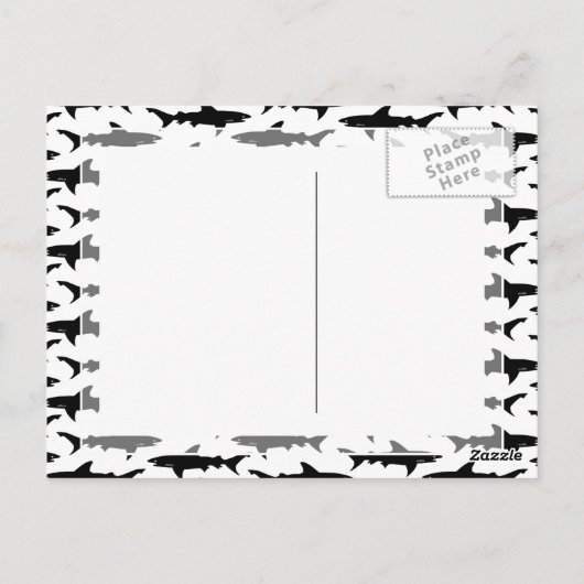 Haaien - Elegant Black en White Shark Pattern Briefkaart (Achterkant)