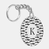 Haaien - Elegant Black en White Shark Pattern Sleutelhanger (Voorkant Links)