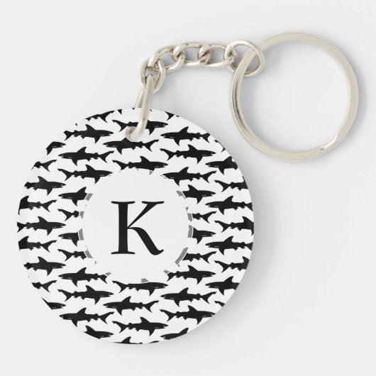Haaien - Elegant Black en White Shark Pattern Sleutelhanger (Achterkant)
