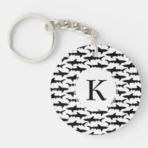 Haaien - Elegant Black en White Shark Pattern Sleutelhanger