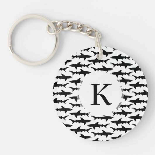 Haaien - Elegant Black en White Shark Pattern Sleutelhanger (Voorkant)