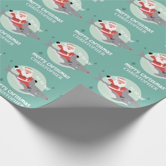 Haaien en kerstman met omslagpapier cadeaupapier (Hoek)