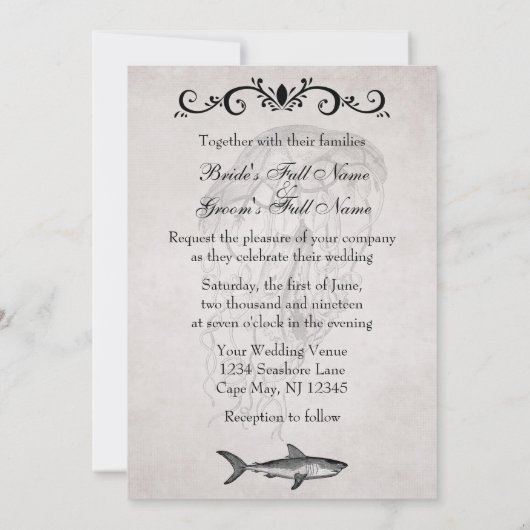 haaien en kwallen strand bruiloft uitnodigen kaart (Achterkant)