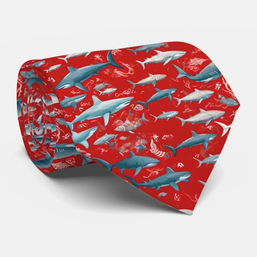 Haaien en Zee leven op rood Stropdas (Opgerold)