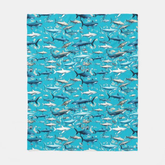 Haaien en Zee leven op Zee Blue Fleece Deken (Voorkant)