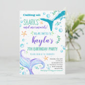 Haaien en Zeemeerminnen Verjaardagsfeest Uitnodigi Kaart (Staand voorkant)