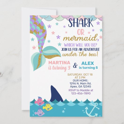 Haaien en zussen van Zeemeermin worden uitgenodigd Kaart (Voorkant)