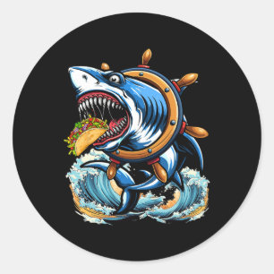 Haaien Eten Taco Kerst Zee Dierenvriend Kinder Ronde Sticker