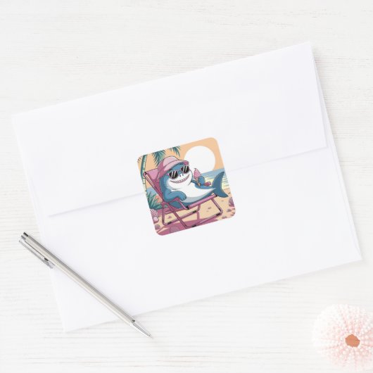 Haaien eten zomerse ijssalon sticker (Envelop)