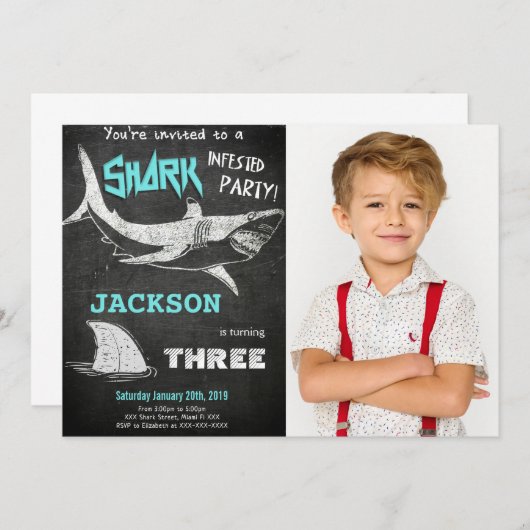 Haaien Foto Uitnodiging (Voorkant / Achterkant)