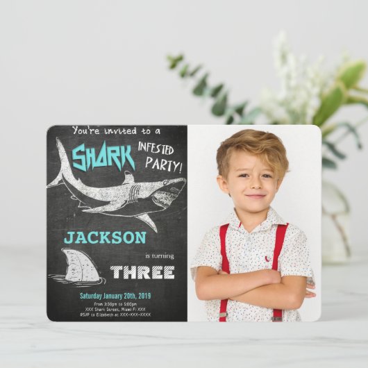 Haaien Foto Uitnodiging (Staand voorkant)
