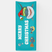 Haaien glimlachen met elf petten kerstaquarium spandoek (Verticaal)