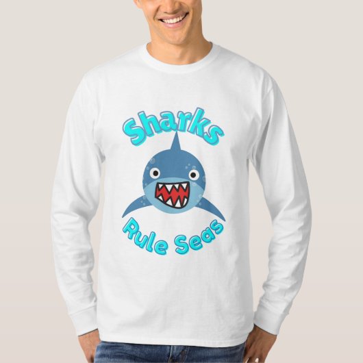 Haaien heersen over het zee, cartoon stijl t-shirt (Voorkant)
