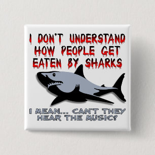Haaien - Hoor De Muziek Grappige Knop Badge Vierkante Button 5,1 Cm