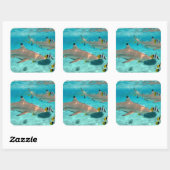 Haaien in de Bora Bora lagune vierkante sticker (Vel)