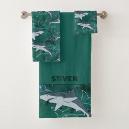 Haaien in de oceaan. bad handdoek