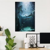 Haaien in een aquarium poster (Thuiskantoor)
