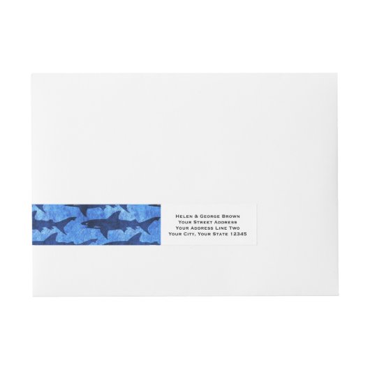 Haaien in het Deep Blue Zee Adreslabel Wikkel (Voorkant)