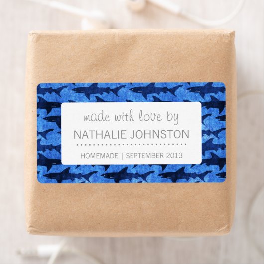 Haaien in het Deep Blue Zee Etiket (Insitu)