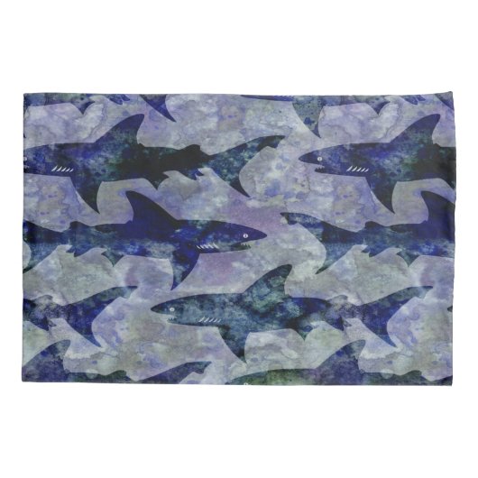 Haaien in het Deep Blue Zee Pattern Kussensloop (Achterkant)